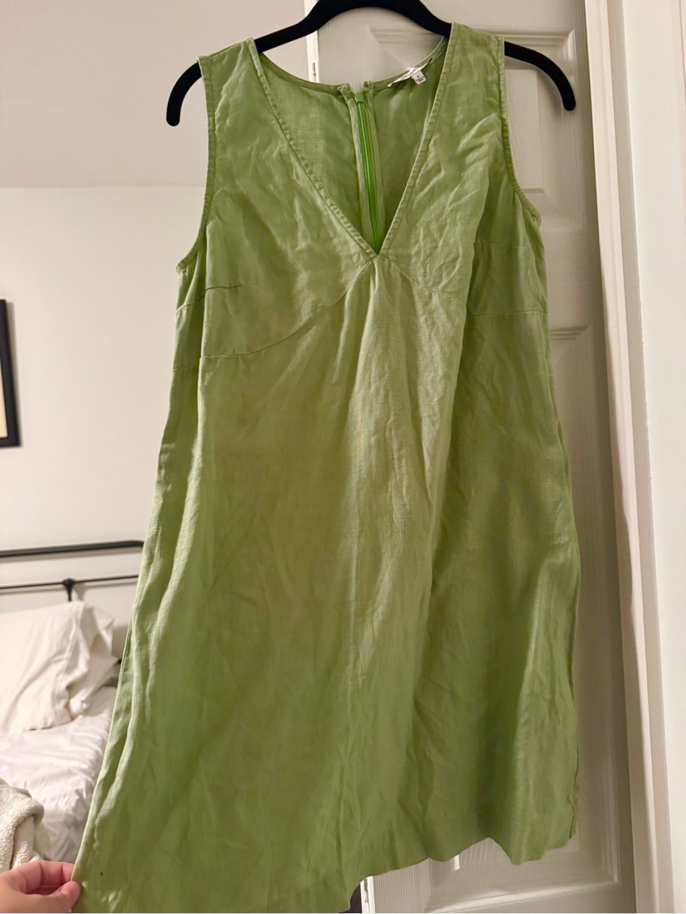 Madewell 100% Linen Lime Green V-Neck Dress